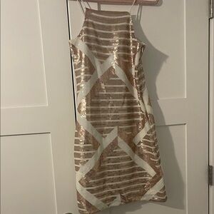 River Island Gold and Cream Sequin Midi Dress